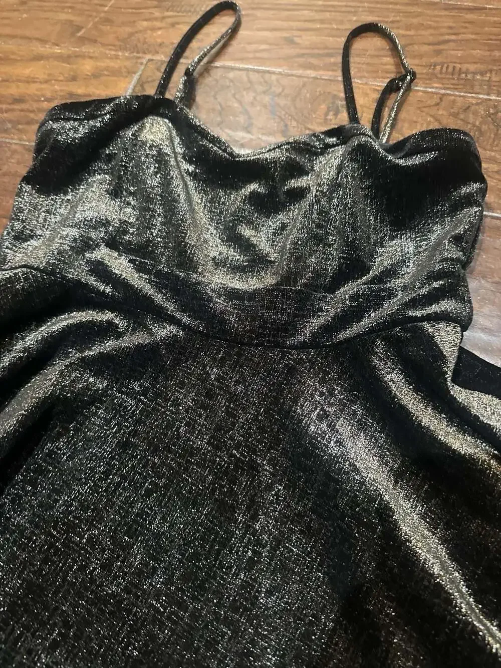 Free People‎ Black & Gold Metallic Shattered Velvet Skater Mini Dress, Size M